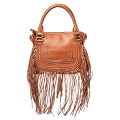 Used Chloe Brown Leather Medium Fringe Marcie Satchel