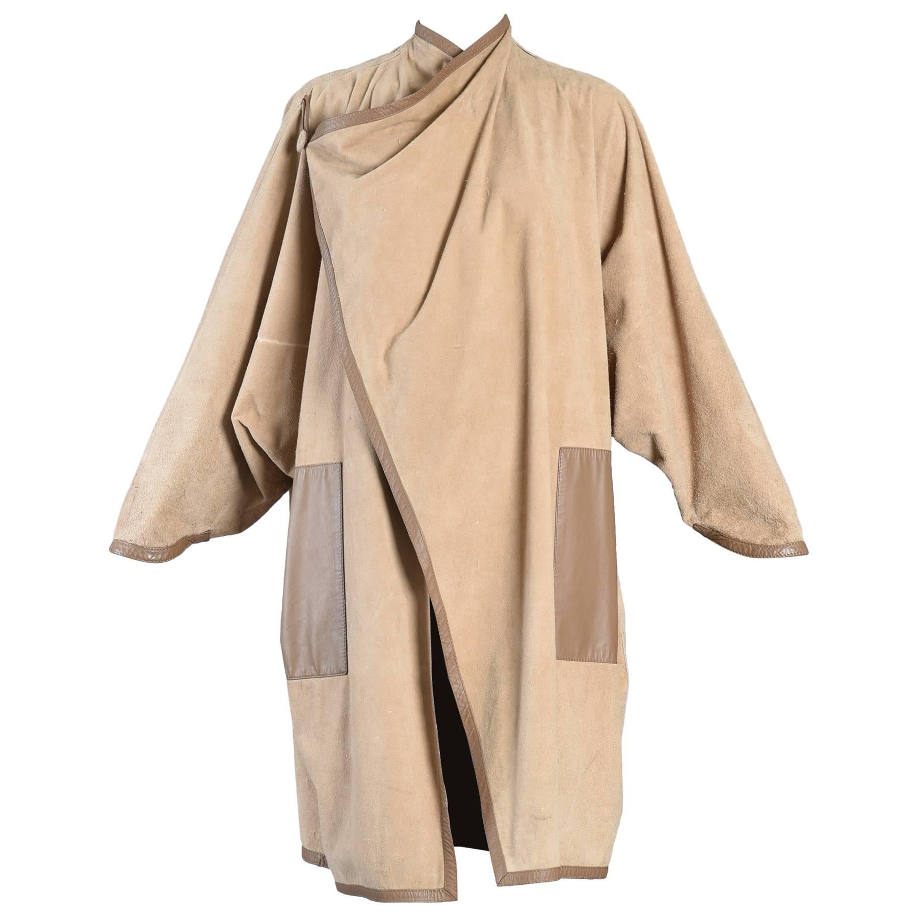 Incredible 1980s Reversible Suede Leather Avant Garde Draped Cape For Sale