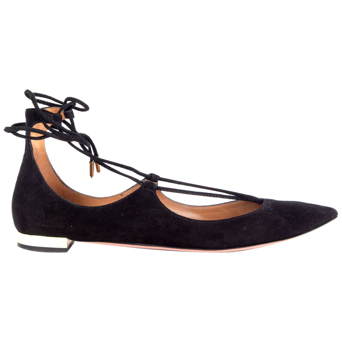 AQUAZZURA black suede Lace Up Flats Shoes 38 For Sale