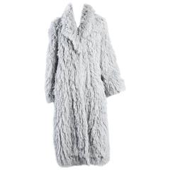 Pale Grey 1970s Shaggy Fur-Like Maxi String Coat
