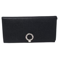 Bvlgari Black Leather Flap Continental Wallet