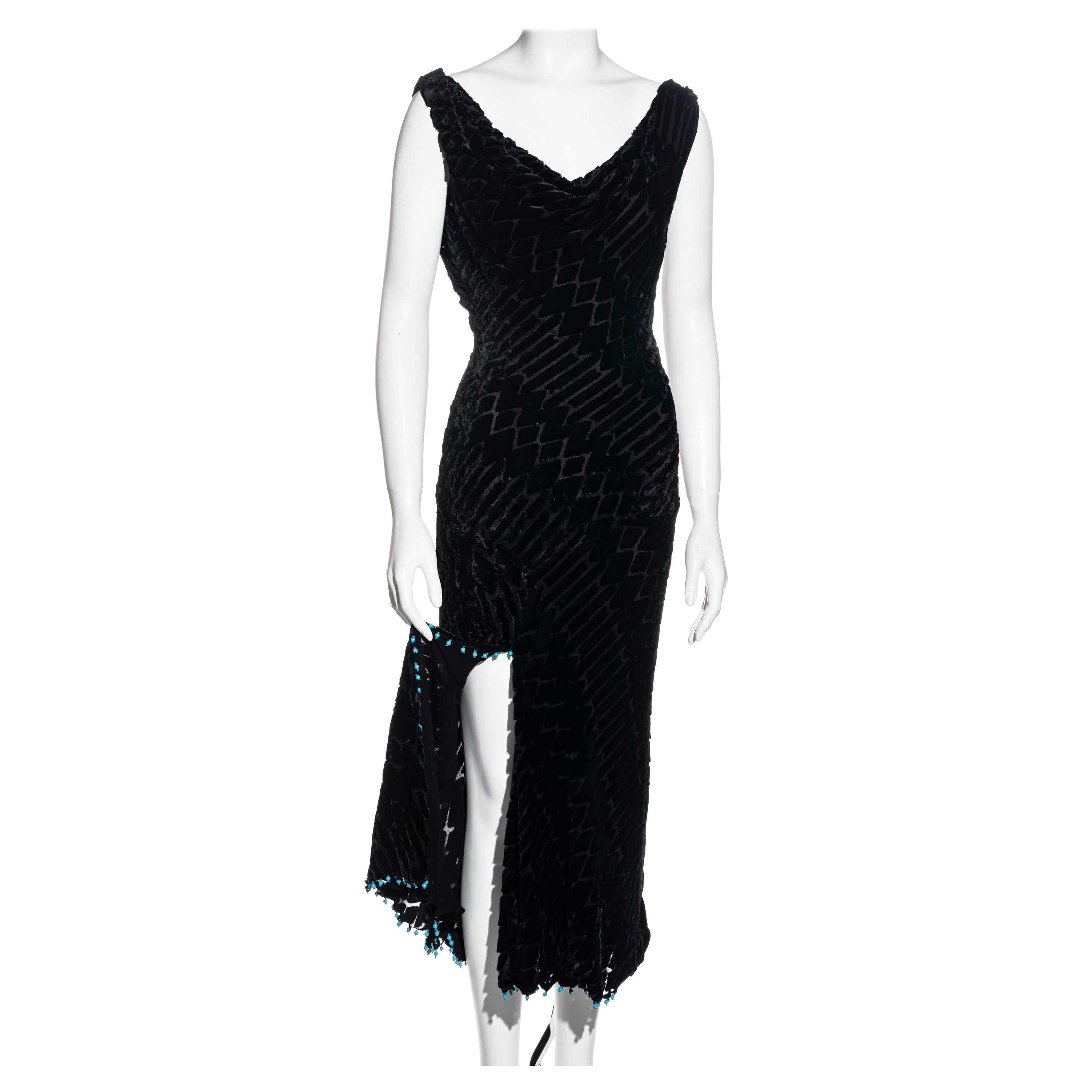 Atelier Versace black silk velvet devoré cowl neck evening dress, fw 1999