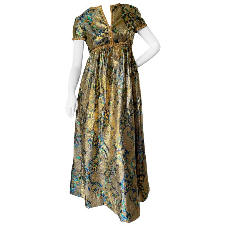 Malcolm Starr Vintage 1960's Gold Brocade Evening Dress with Crystal ...
