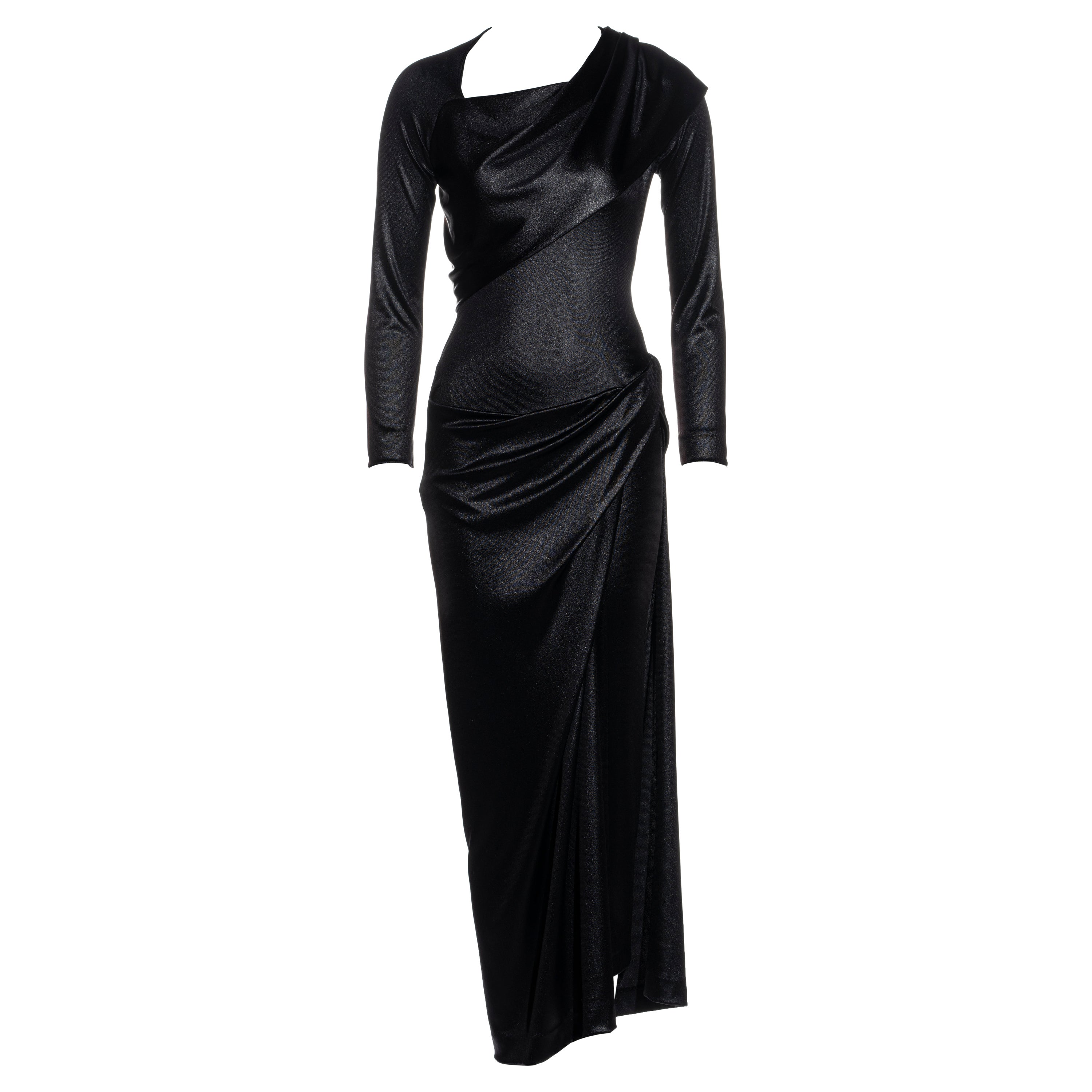 Vivienne Westwood metallic black nylon jersey draped evening dress, fw 1997