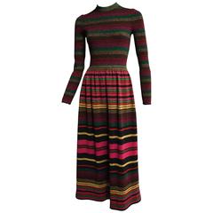 1970s CRISSA Striped Knit Dress with Lame Detail