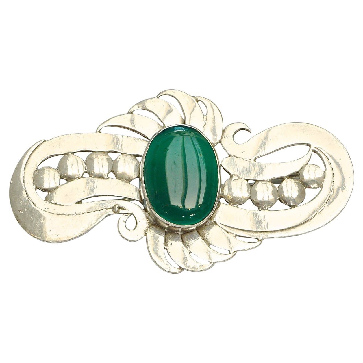 Sterling Silver and Chrysoprase Hand Crafted Statement Brooch