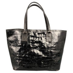 REYNA ICAZA Montecito Black Leather Alligator Tote Handbag