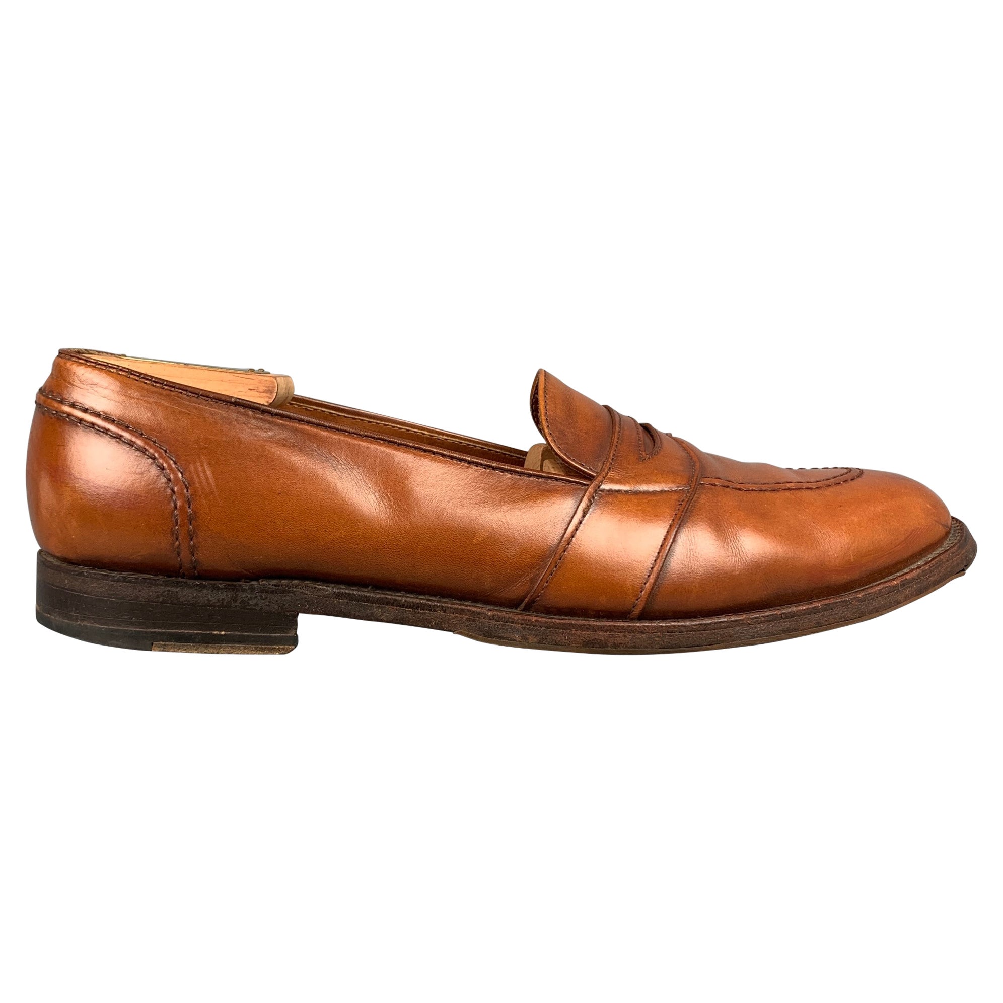 ALDEN 685 Size 15 Tan Leather Cap Toe Penny Loafers