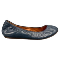 LANVIN Size 7 Blue Leather Ballet Flats