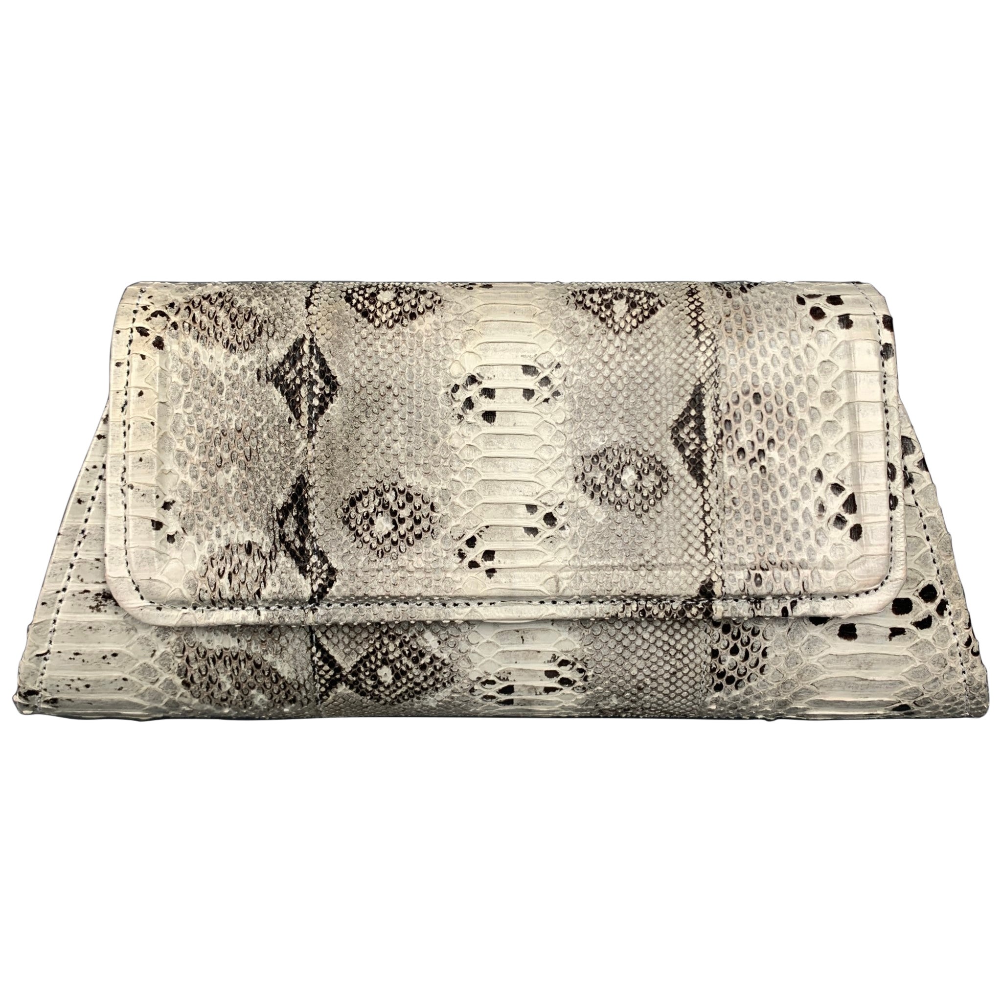 REYNA ICAZA Grey & Black Snake Skin Clutch