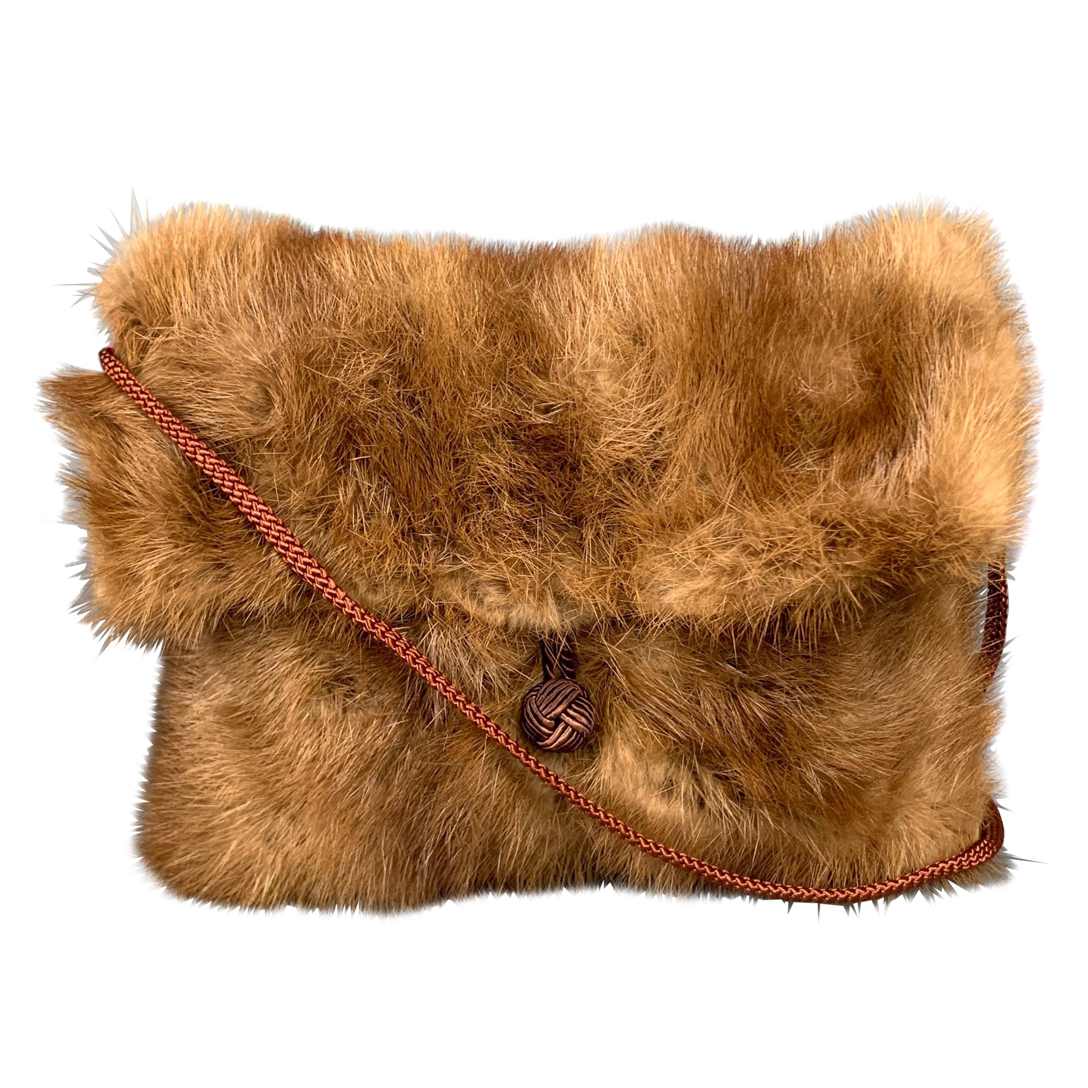 CYN RIVERA Tan Mink Fur Evening Handbag
