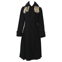 1940s Black Coat with Fur Tails