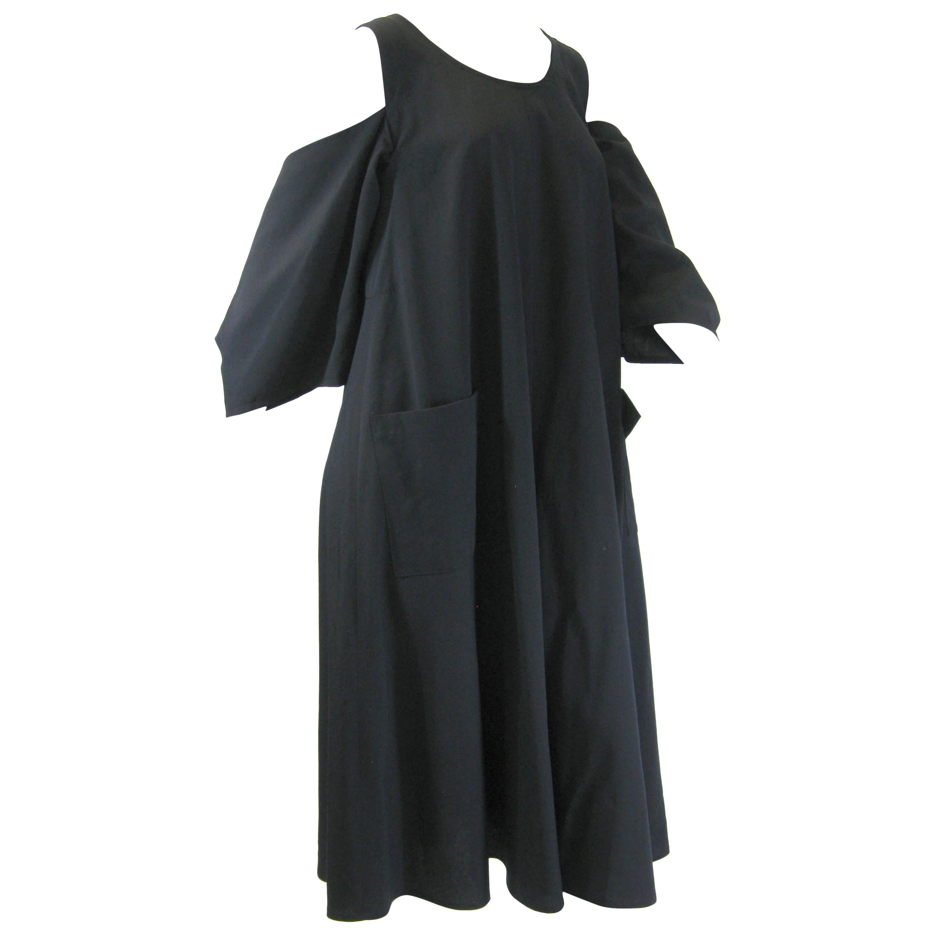 Yohji Yamamoto Navy Blue Shoulder Cut Out Dress For Sale