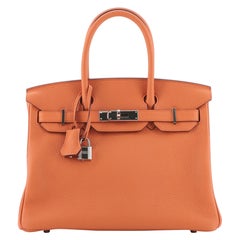 Hermes Birkin Handbag Orange H Clemence with Palladium Hardware 30