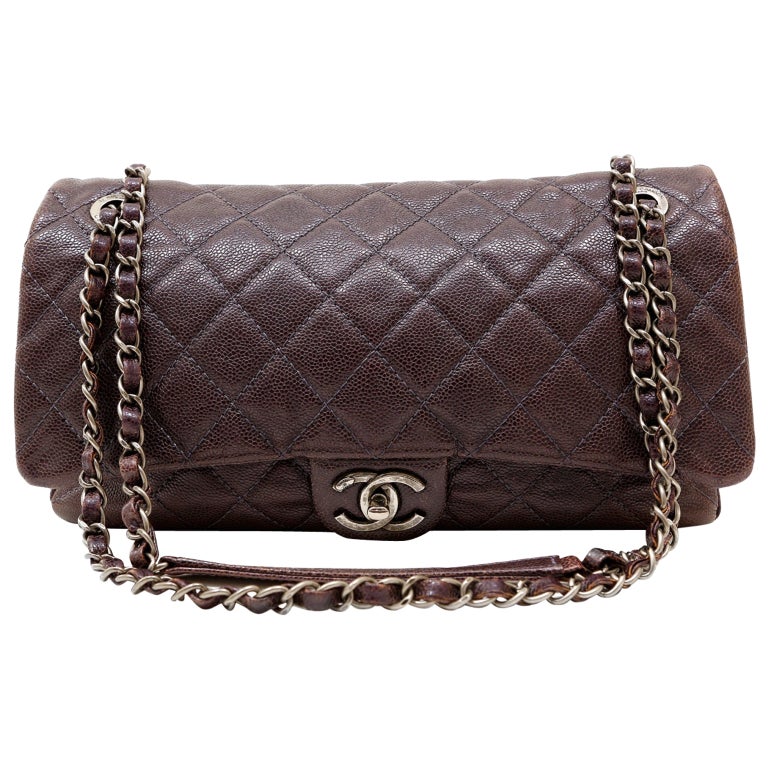 Chanel Purple Caviar Leather Easy Zip Flap Bag For Sale