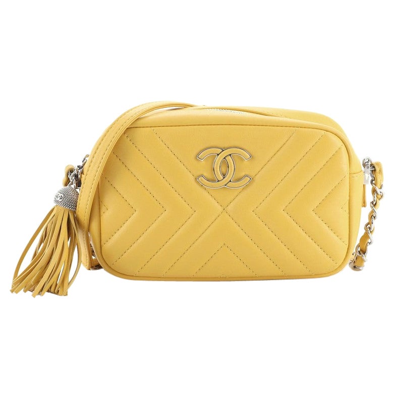 Chanel CC Tassel Camera Bag Diagonal Chevron Calfskin Mini at 1stDibs