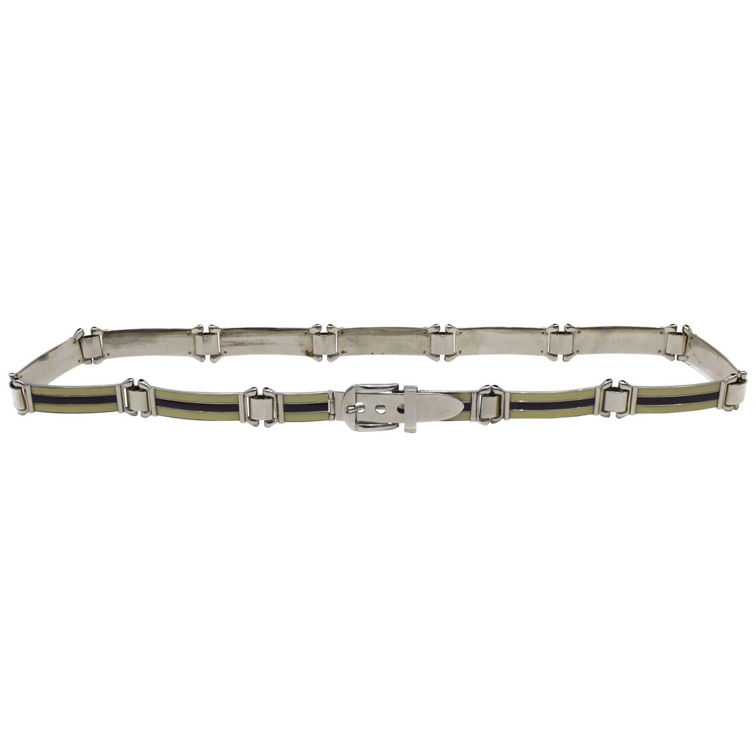 1970's Gucci Silver and Enamel  Buckle Belt