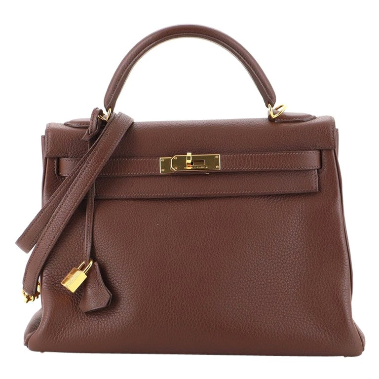 Hermes Kelly Handbag Havane Clemence with Gold Hardware 32