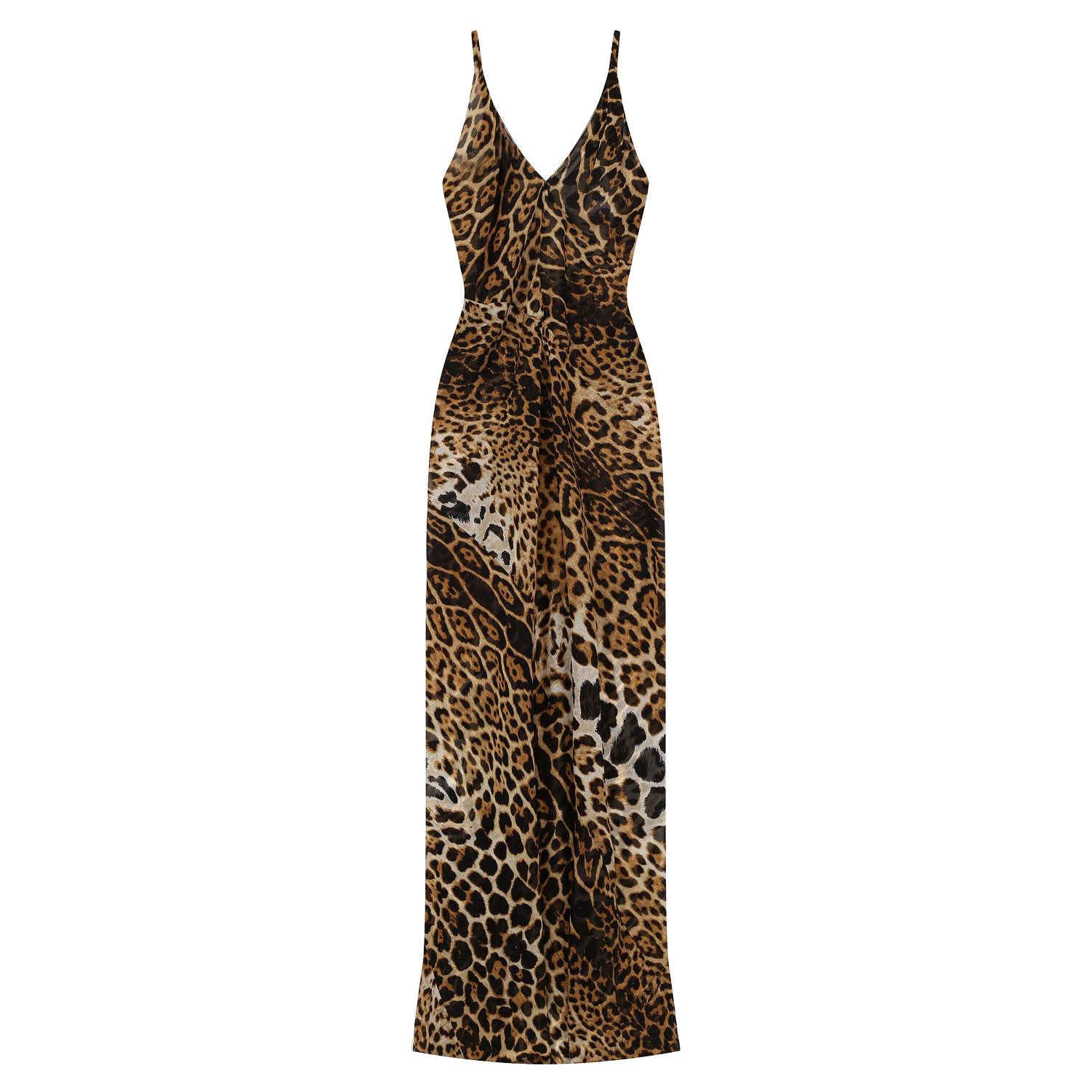 Saint Laurent Semi Sheer Twisted Straps Silk Leopard Print Gown Size 42