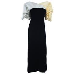 JACQUELINE DE RIBES Velvet Color Block Gown with Abstract Darted Sleeve Size 2-4 4