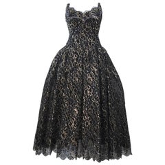 SCAASI Black and Gold Floral Metallic Lace Bustier Gown Size 4-6