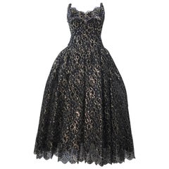 SCAASI - Robe bustier en dentelle métallique à fleurs noires et dorées, taille 4-6