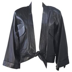 KARL LAGERFELD Supple Black Leather Tie Front Jacket Size 4-10 