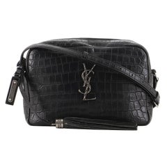 SAINT LAURENT Lou Croc-Embossed Camera Bag in Black Leather