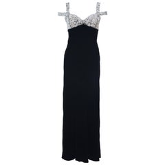 OSCAR DE LA RENTA Embellished Double Strap Bias Cut Velvet Gown Size 8