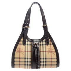 Burberry Brown/Beige Haymarket PVC and Leather Kensington Baguette Bag