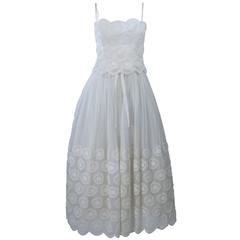 Vintage CARVEN JUNIOR FRANCE White Embroidered Layered Dress with Full Skirt Size 4