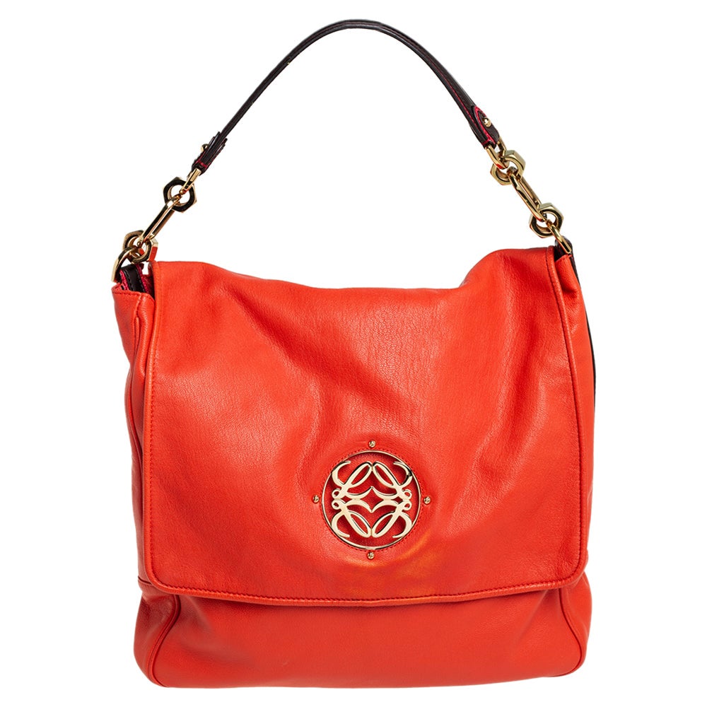 Loewe Orange Leather Maia Anagram Flap Top Handle Bag