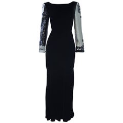 BILL BLASS Color Block Contrast Velvet Gown wth Sequin & Beaded Sleeves Size 6-8