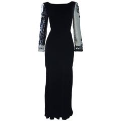 BILL BLASS Color Block Contrast Velvet Gown wth Sequin & Beaded Sleeves Size 6-8 5