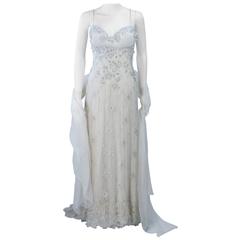 BARACCI HAUTE COUTURE Ivory Silk & Lace Embellished Gown with Wrap Size 8-10