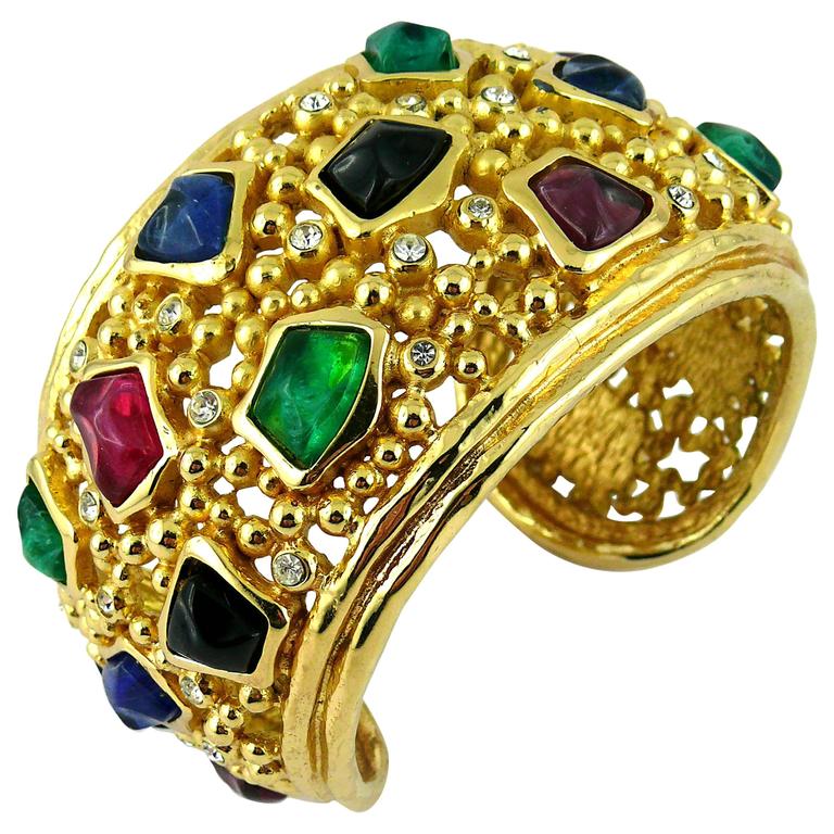 Christian Dior Vintage Multi Stone Cuff Bracelet at 1stDibs