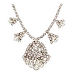 Teardrop Crystal Pendant Rhinestone Cocktail Necklace, 1950s