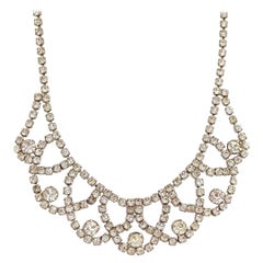 Rhinestone Scalloped Bib Cocktail Choker Necklace, 1950s