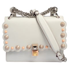 Fendi Ivory Leather Small Kan I Scalloped Top Handle Bag