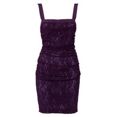 Dolce & Gabbana Purple Lace Sleeveless Ruched Mini Dress M