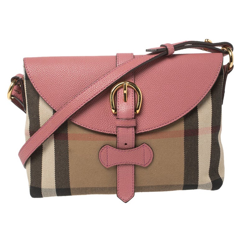 Burberry Pink Leather And Beige House Check Canvas Milton Crossbody Bag at  1stDibs