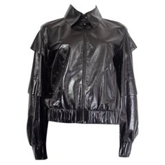 CHANEL 2018 black Ruffled Shoulder Leather Jacket 36 XS