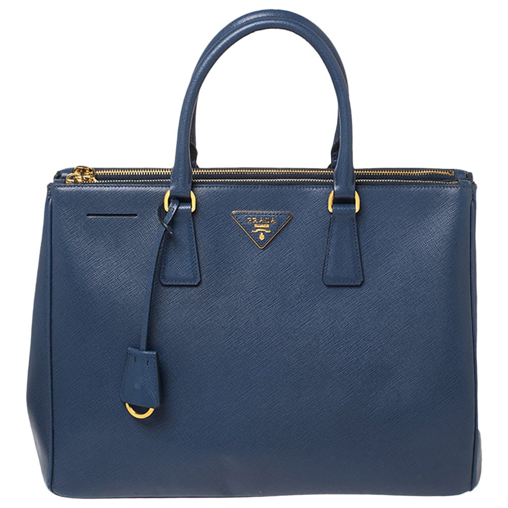 Prada Navy Blue Saffiano Lux Leather Large Double Zip Tote