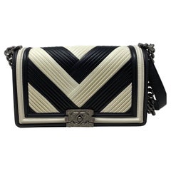 Chanel Black and White Chevron Boy Bag