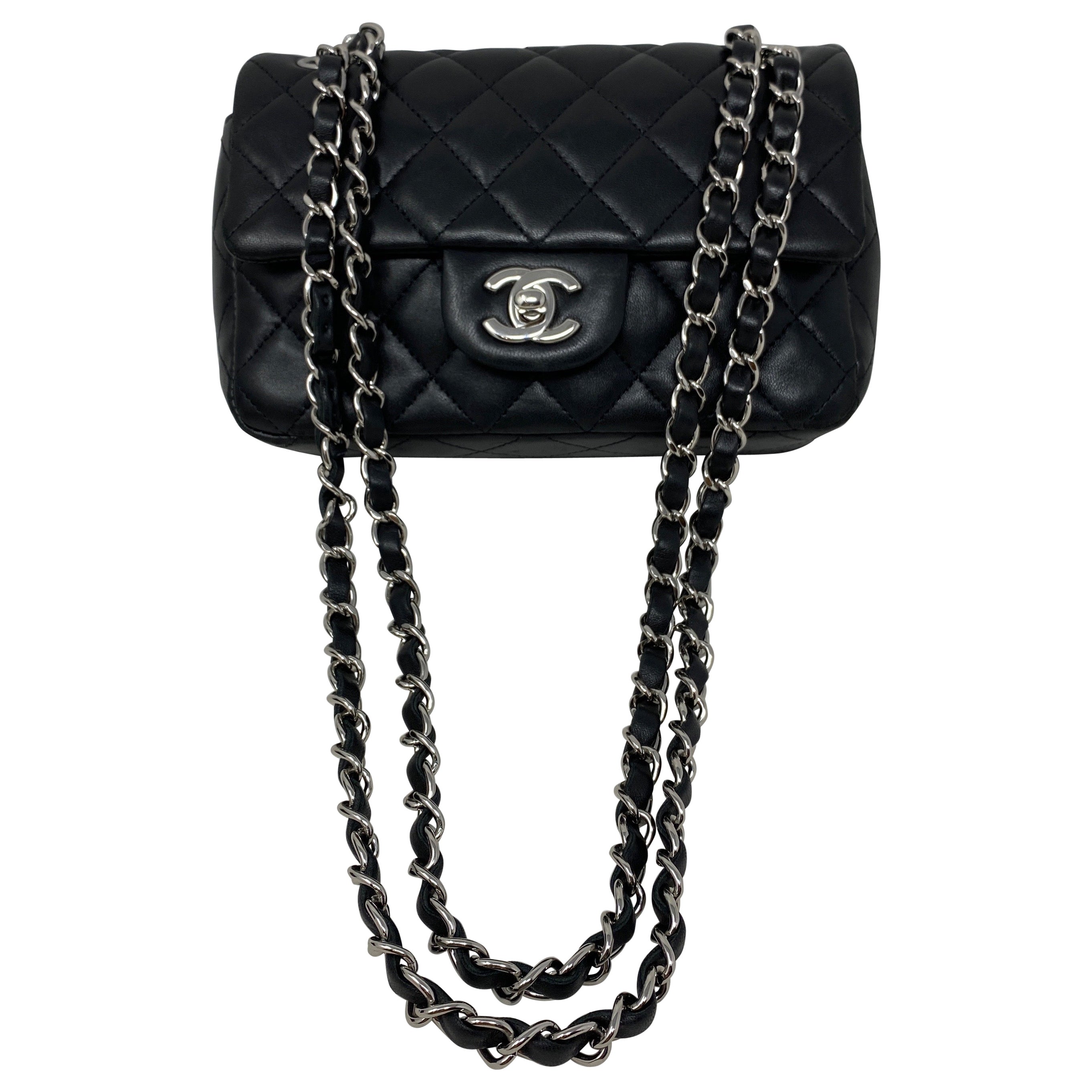 Chanel Classic Rectangle Flap Mini Lambskin Leather Crossbody Bag Black -  Hot Deals