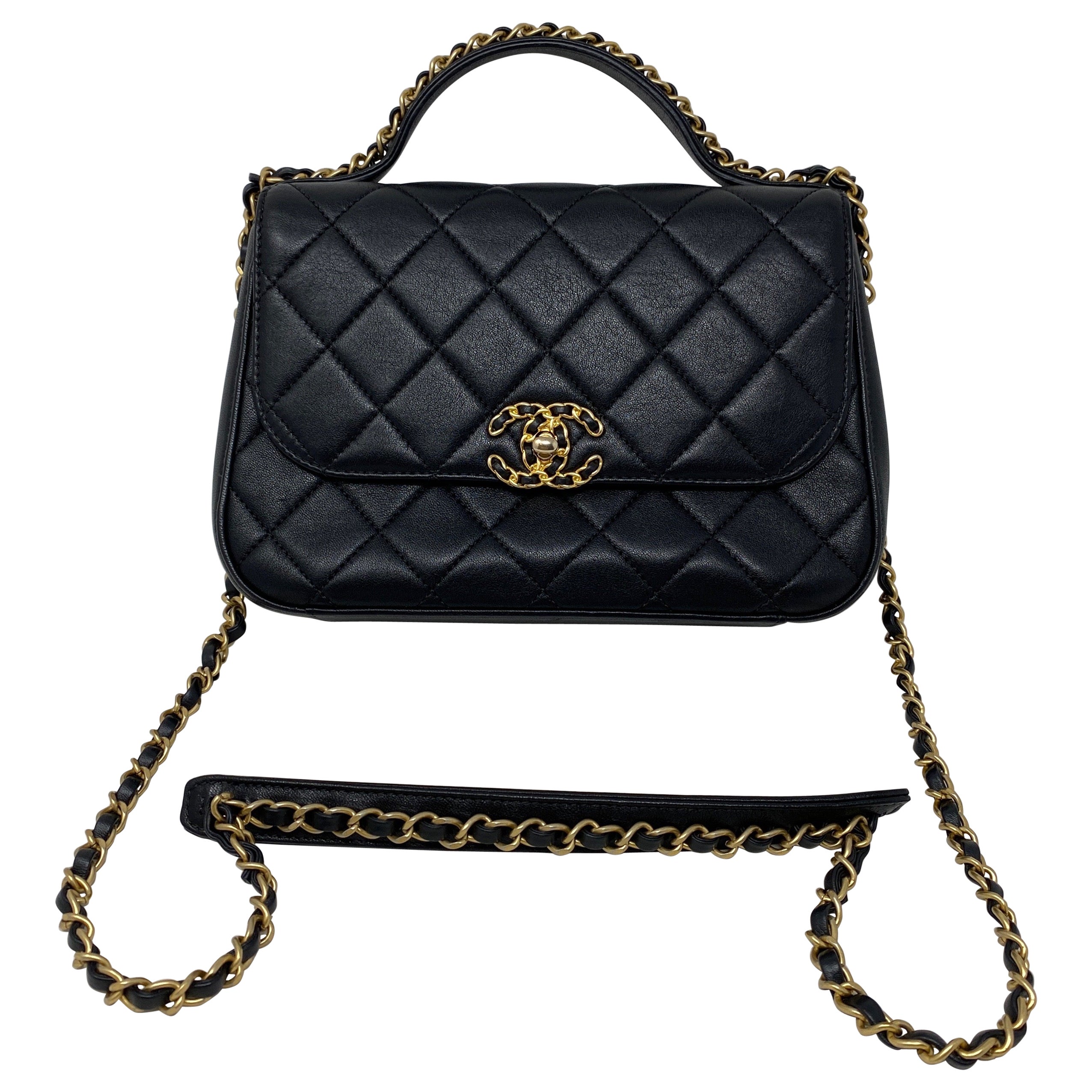 Chanel Top Handle Black Chain Bag