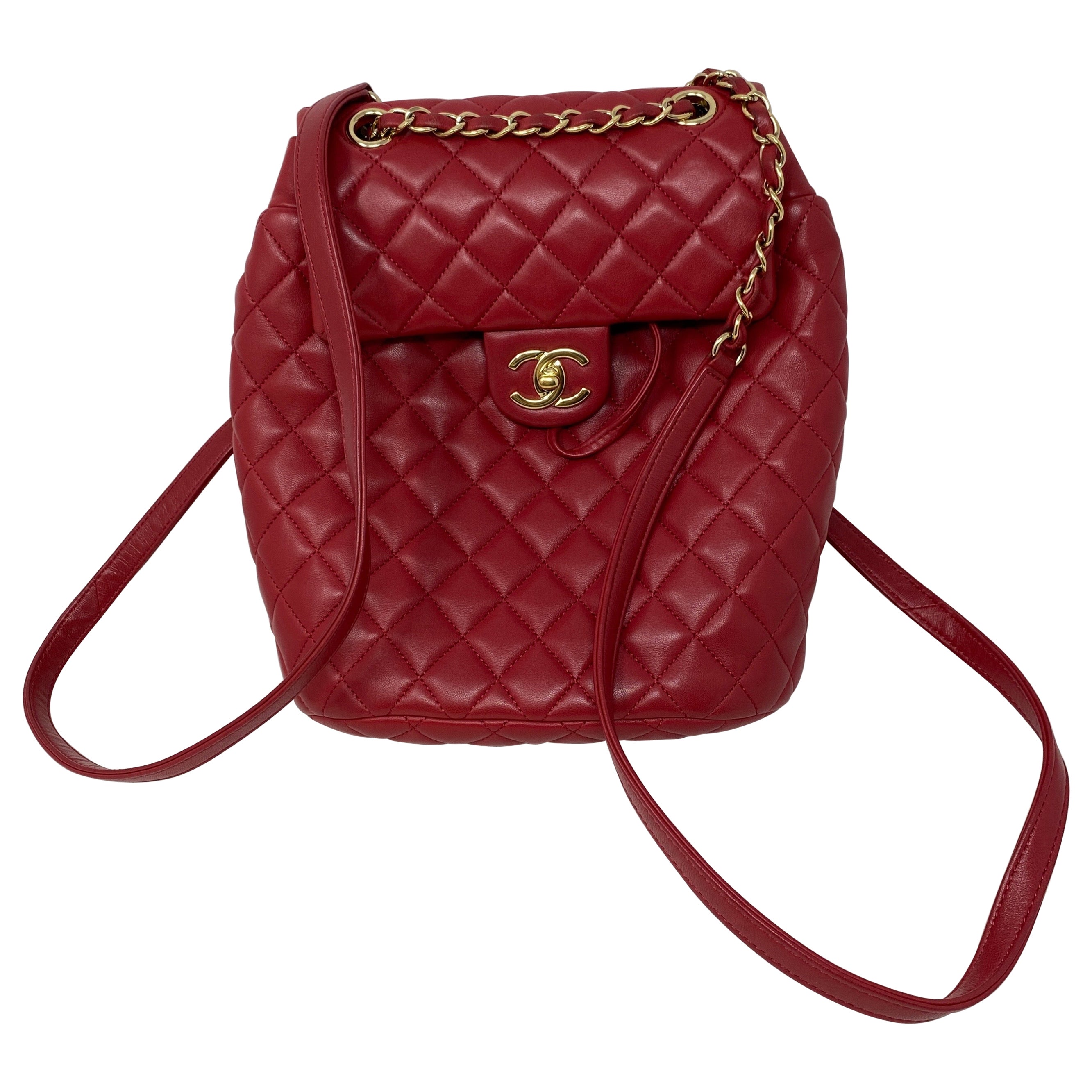 Chanel Red Leather Backpack 