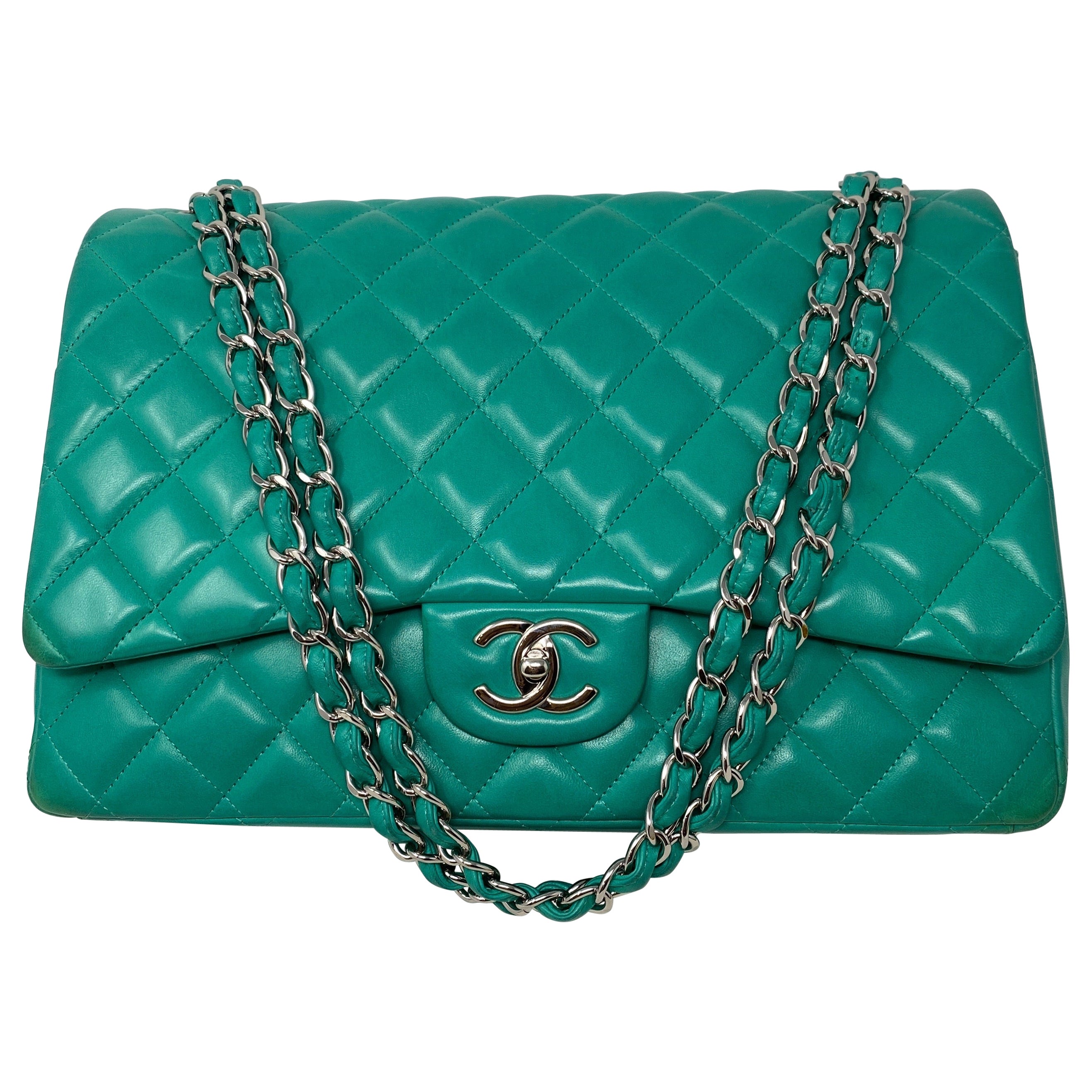 Chanel Teal Maxi Double Flap Bag at 1stDibs
