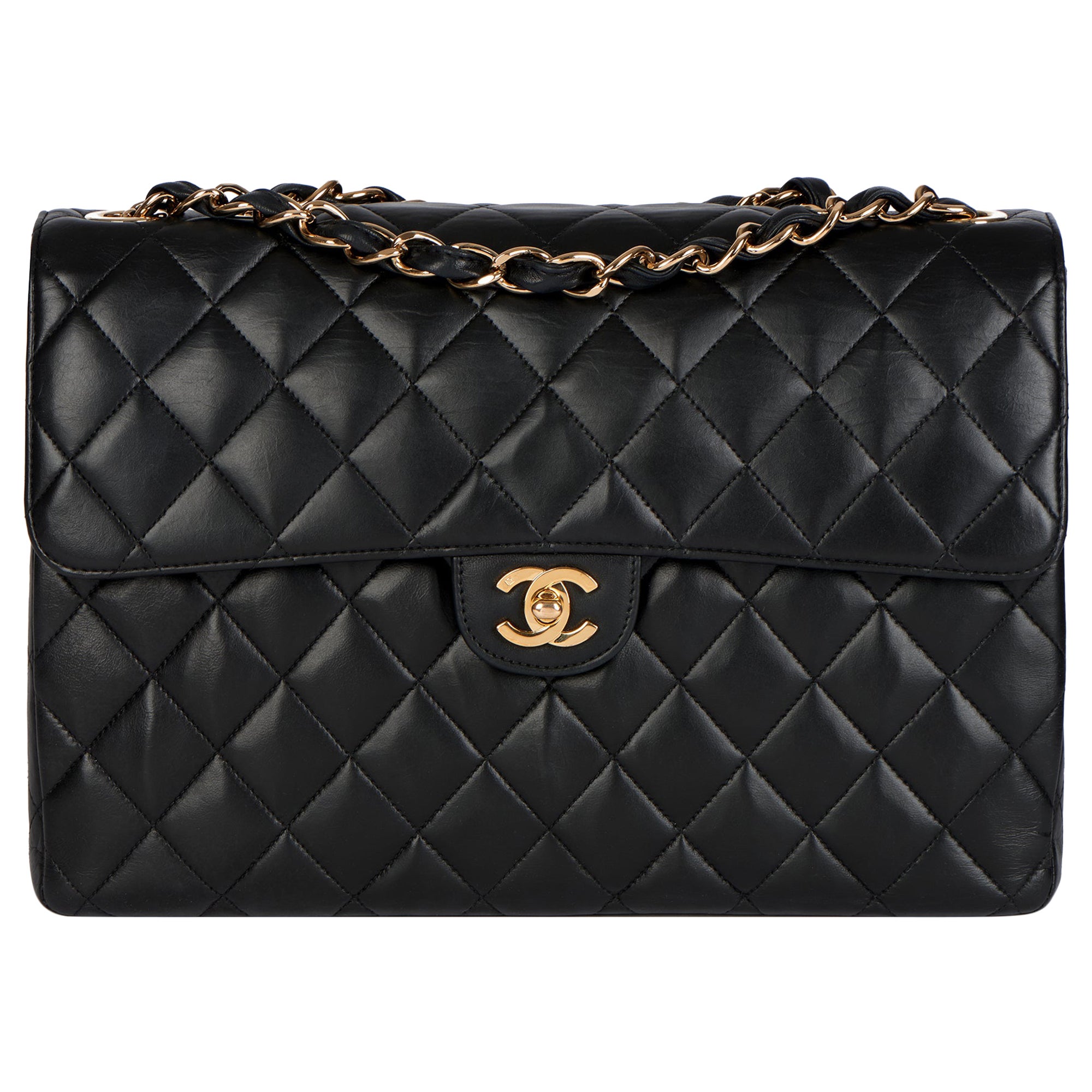 Chanel Black Quilted Lambskin Leather Vintage Jumbo Classic Single Flap Bag
