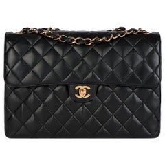 Chanel schwarz gesteppte Lammleder Vintage Jumbo Classic Single Flap Bag